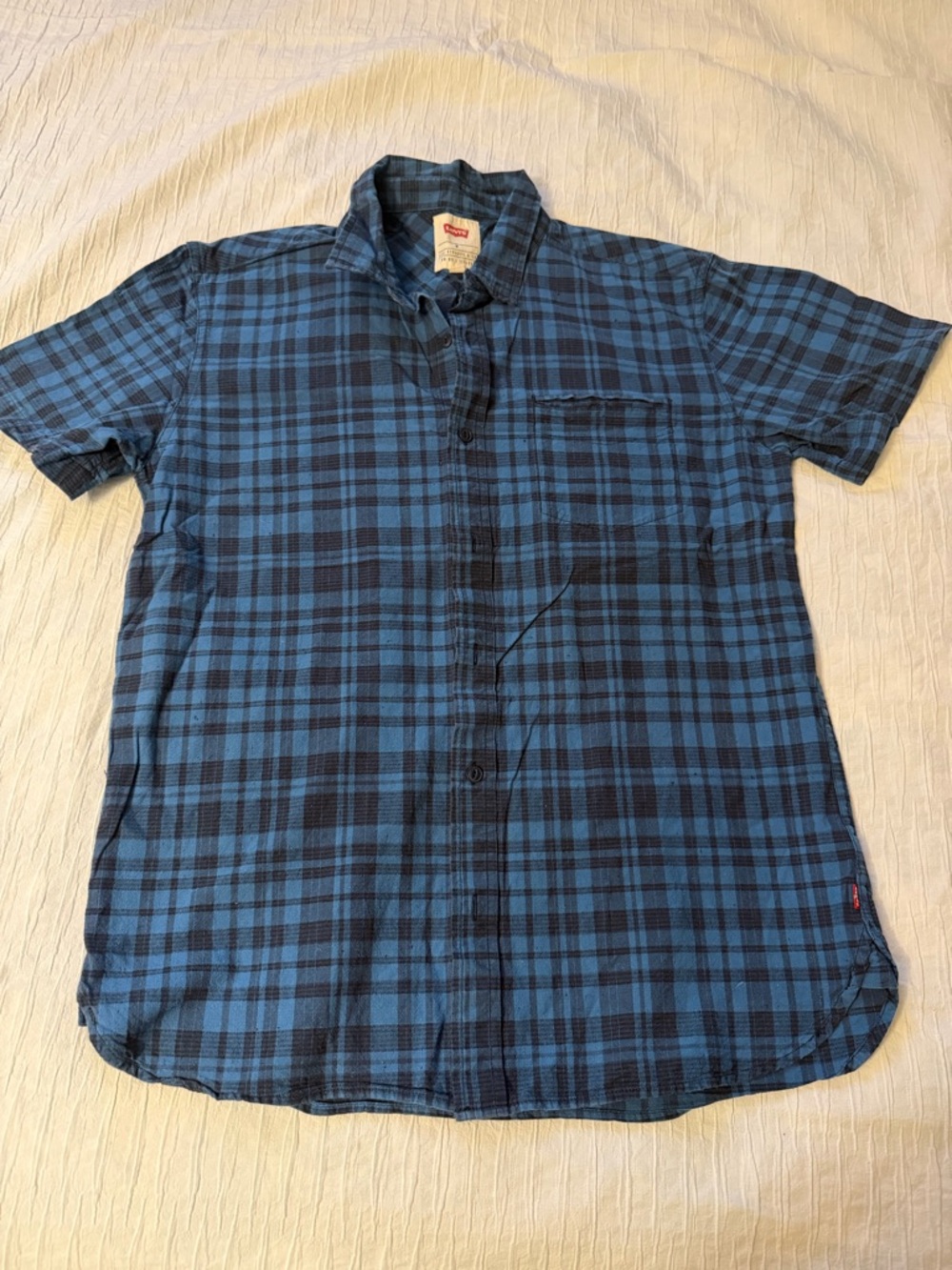 Levi’s Men Plaid Button Down Shirt Medium Blue Black Short Sleeve Casual